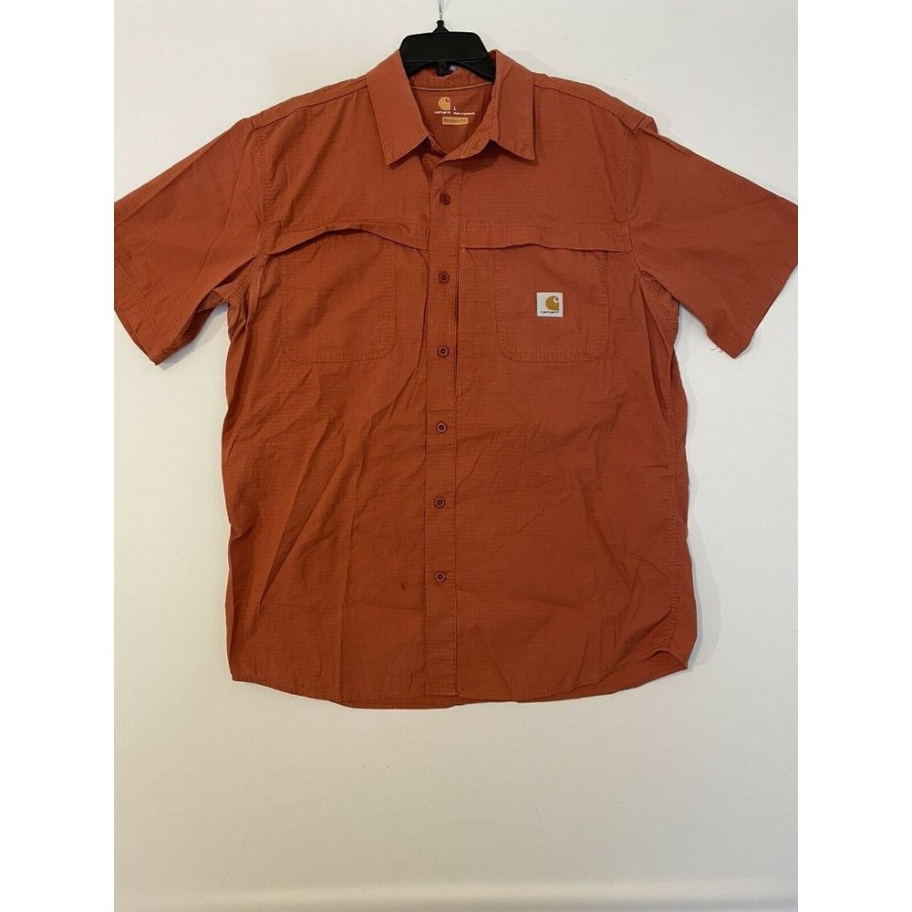 Carhartt Relaxed Fit Button Down Shirt Mens L Red Short Sleeve Outdoor Fishing